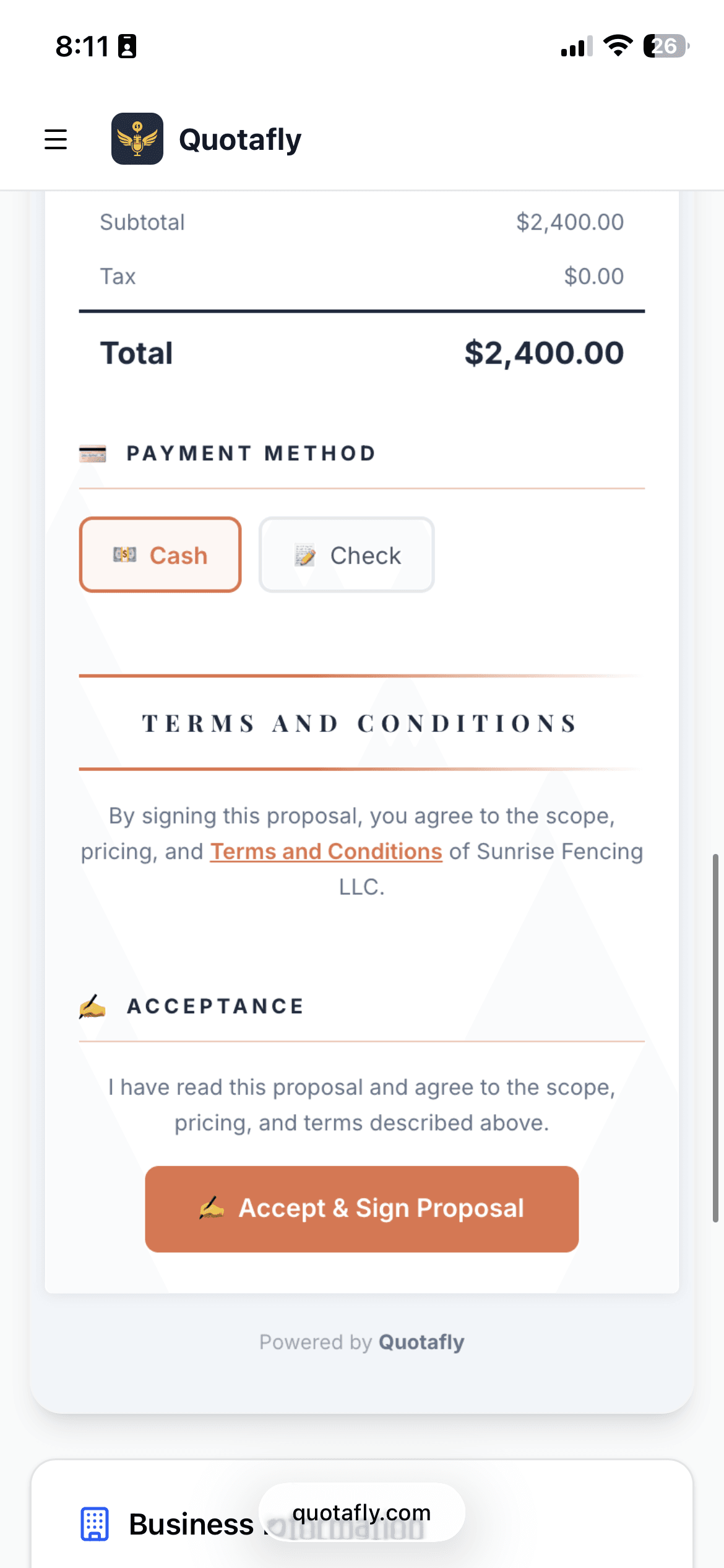 Client signs